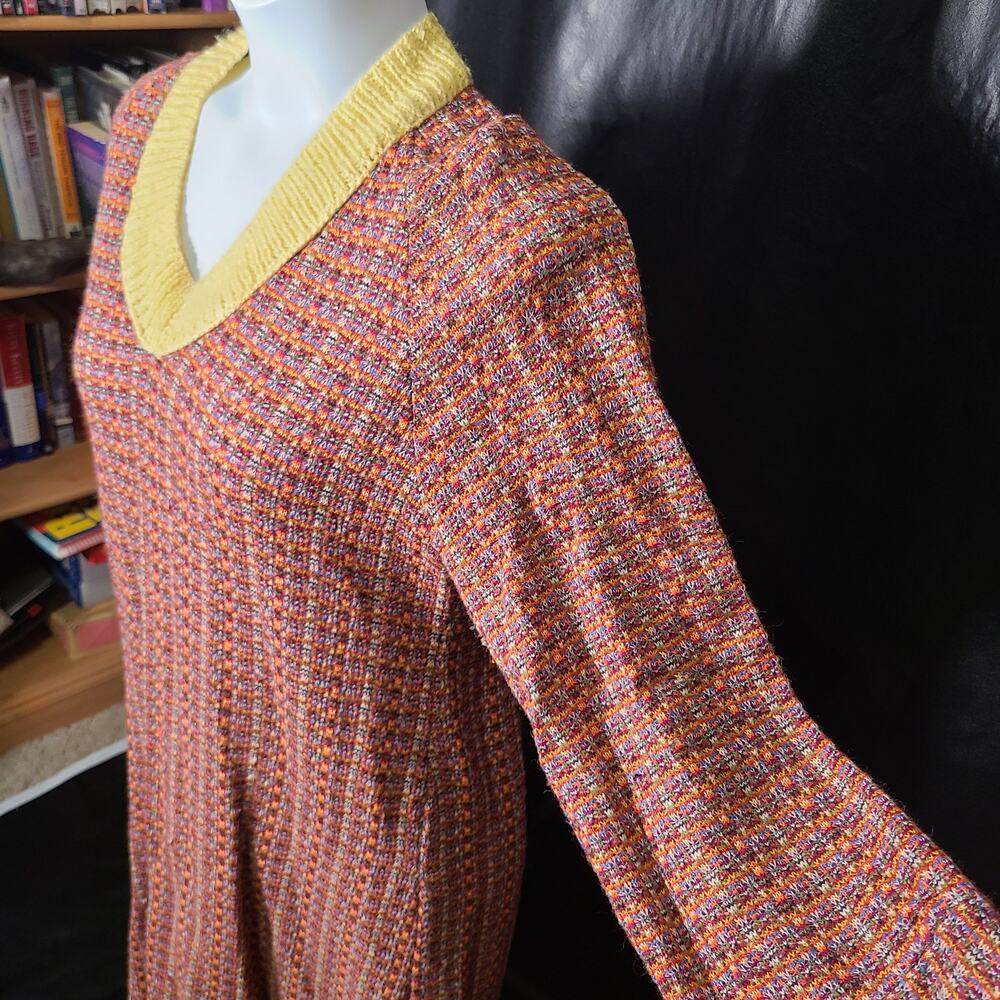 Vintage 70s handmade rainbow Knit A Line Dress size large - Picture 5 of 7